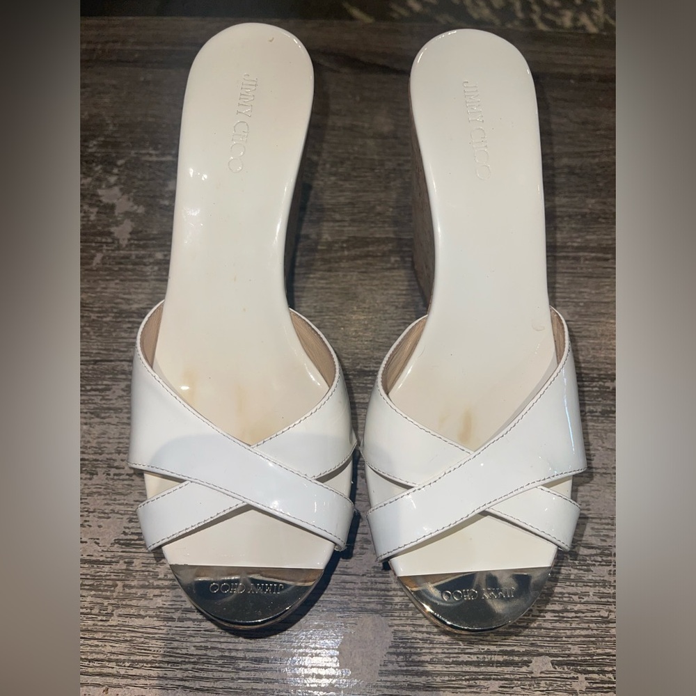 Jimmy Choo White Patent Leather Mules